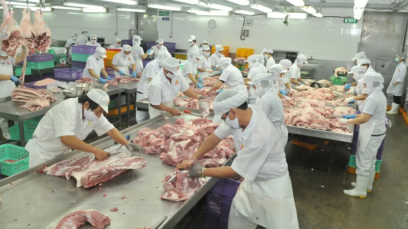  Pha lóc thịt heo tại Công ty Vissan Ảnh: CAO THĂNG
