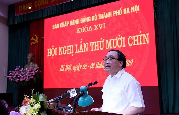 Bí thư Thành ủy Hoàng Trung Hải phát biểu kết luận hội nghị sáng 3-7. Ảnh: ANNINHTHUDO.VN