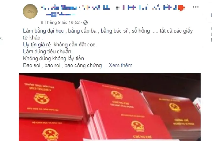 Nhiều loại bằng cấp, chứng chỉ giả được rao bán công khai trên mạng, tiếp tay cho những cán bộ muốn tiến thân bằng cách gian lận