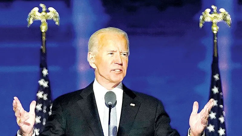Ông Joe Biden phát biểu tuyên bố chiến thắng tại Wilmington, bang Delaware (Mỹ). Ảnh: AP 