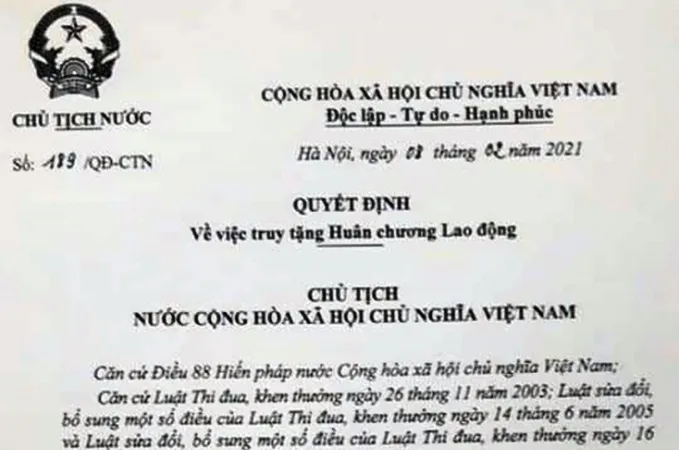 Truy tặng Huân chương Lao động cho Chủ tịch UBND xã qua đời khi giúp dân trong lũ