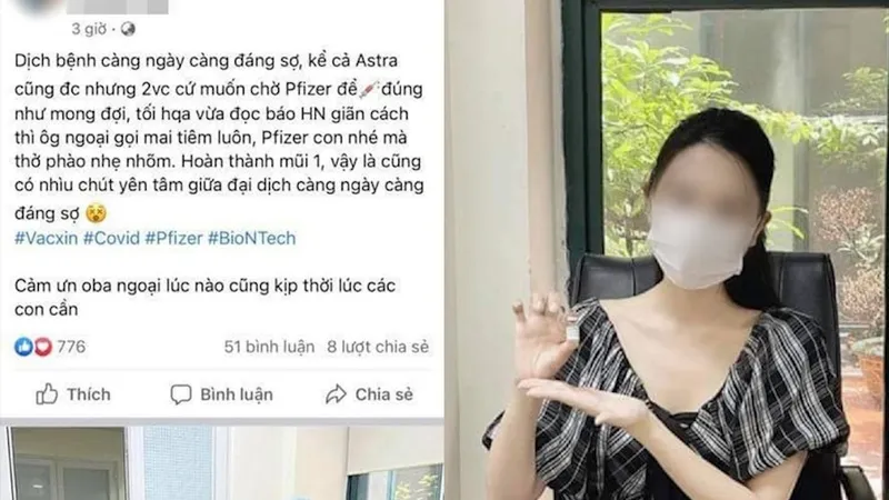 Cô gái trẻ khoe tiêm vaccine không cần đăng ký. Nguồn: VIETNAMNET