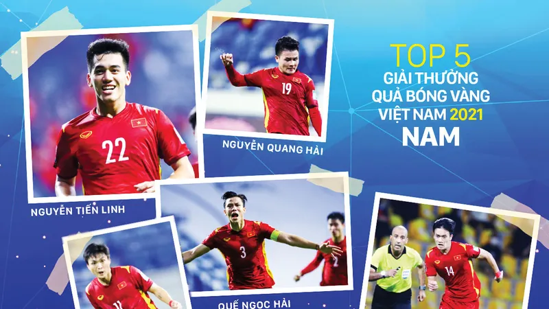 Những cầu thủ nổi bật nhất trong năm 2021 đã có tên trong tốp 5 danh hiệu Quả bóng vàng nam. Đồ họa: HỮU VI