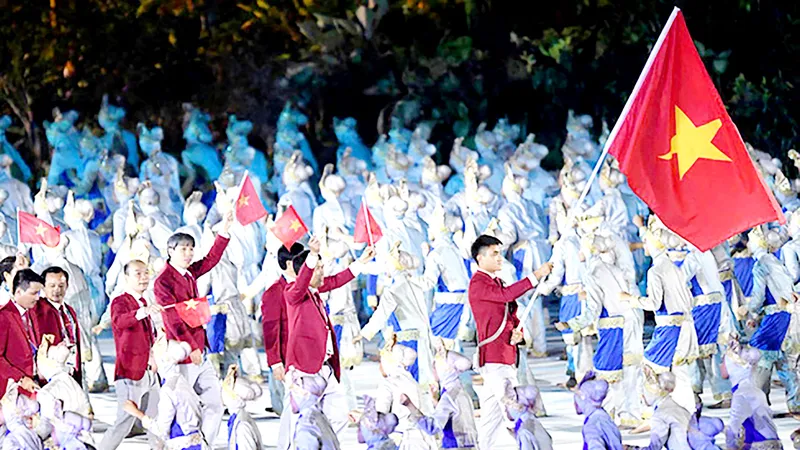 VĐV đấu kiếm Vũ Thành An sẽ cầm cờ cho đoàn thể thao Việt Nam tại lễ khai mạc SEA Games 31. Ảnh: P.NGUYỄN