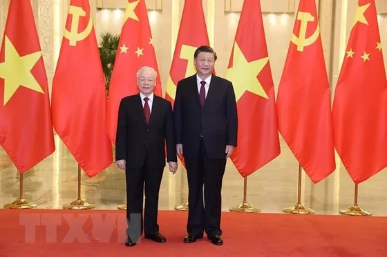 Tổng Bí thư Nguyễn Phú Trọng và Tổng Bí thư, Chủ tịch Trung Quốc Tập Cận Bình. Ảnh: TTXVN