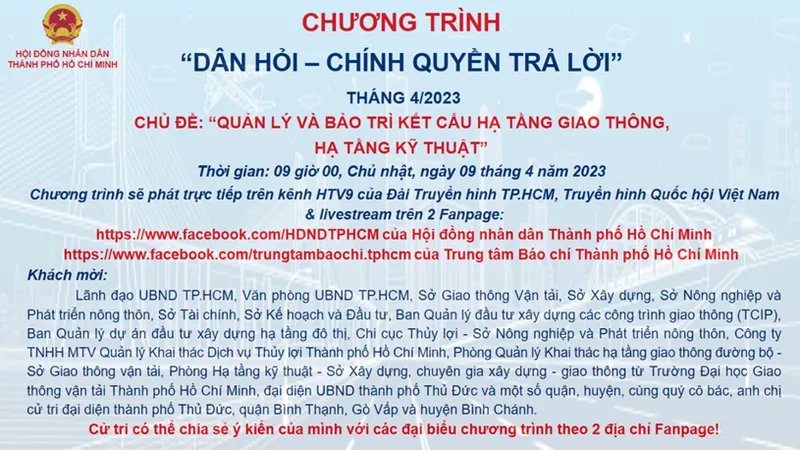 Chương trình “Dân hỏi - Chính quyền trả lời” tháng 4-2023: Quản lý và bảo trì kết cấu hạ tầng giao thông, hạ tầng kỹ thuật