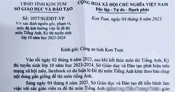  Kon Tum: Đề nghị điều tra nghi vấn lộ đề kỳ thi tuyển sinh lớp 10