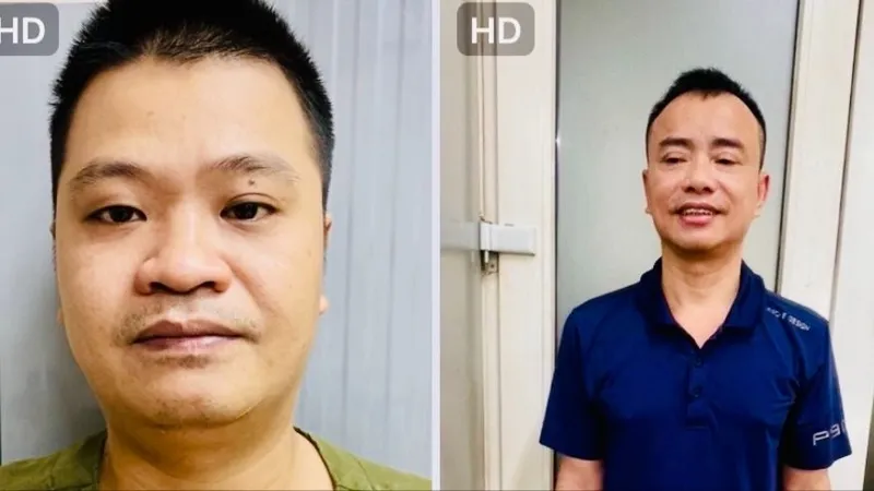 Tuấn và Thắng (từ trái qua phải) tại cơ quan công an