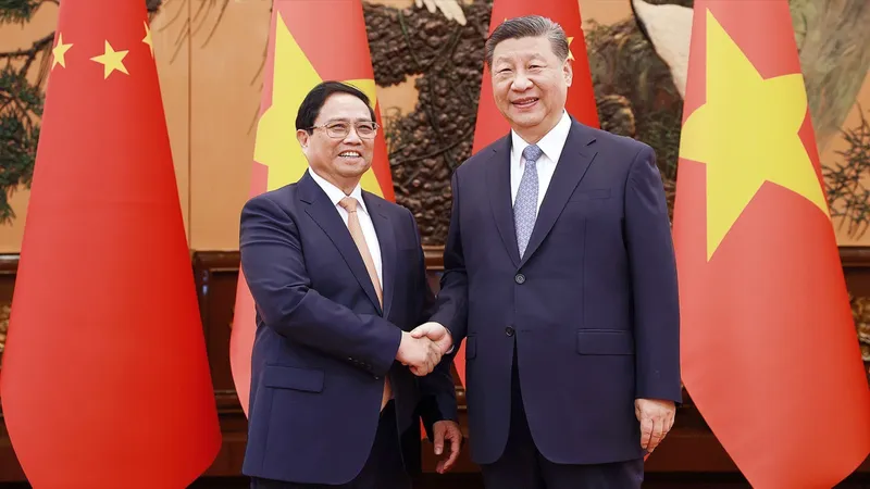 Thủ tướng Phạm Minh Chính hội kiến Tổng Bí thư, Chủ tịch Trung Quốc Tập Cận Bình. Ảnh: TTXVN