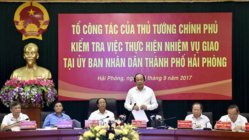Tổ công tác của Thủ tướng Chính phủ làm việc tại UBND TP. Hải Phòng. Ảnh: VGP