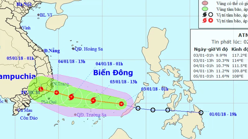 Bão số 1 (Bolaven) giật cấp 10 hướng vào vùng biển Phú Yên - Vũng Tàu