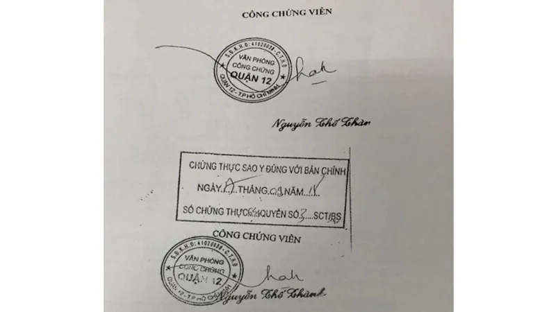Văn phòng công chứng Sao Bắc Đẩu sử dụng con dấu của Văn phòng công chứng quận 12.