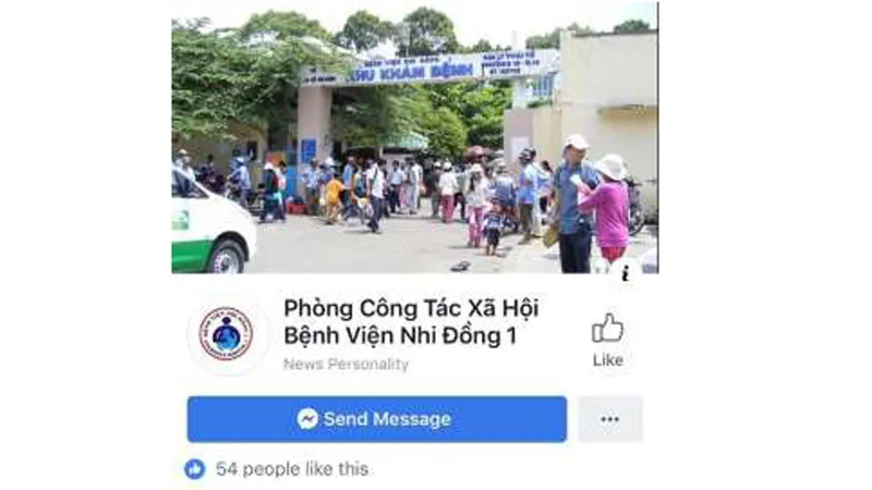 Cảnh giác fanpage giả mạo Phòng CTXH của BV Nhi đồng 1