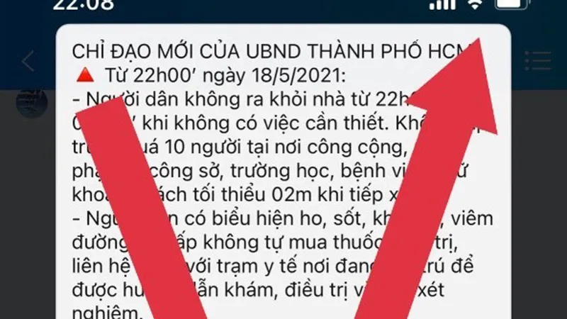 Thông tin lan truyền trên mạng xã hội về “Chỉ đạo mới của UBND TPHCM từ 22 giờ ngày 18-5-2021” là giả mạo