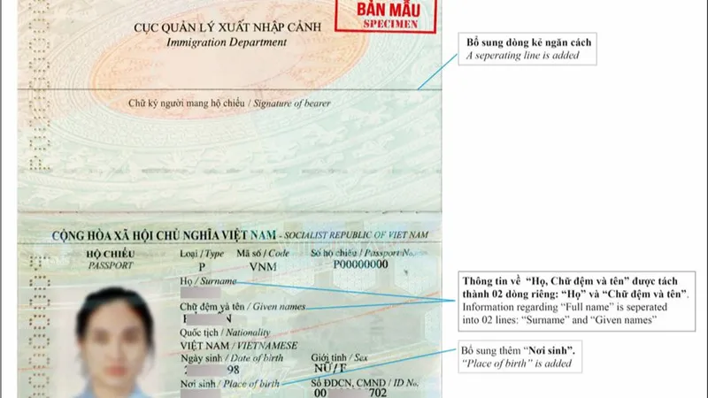 Bổ sung "nơi sinh" vào hộ chiếu mẫu mới từ ngày 1-1-2023