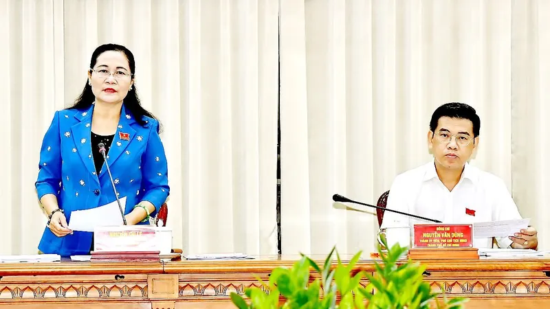  Chủ tịch HĐND TPHCM Nguyễn Thị Lệ tại hội nghị lấy ý kiến góp ý dự thảo Luật Đất đai (sửa đổi). ảnh: VIỆT DŨNG