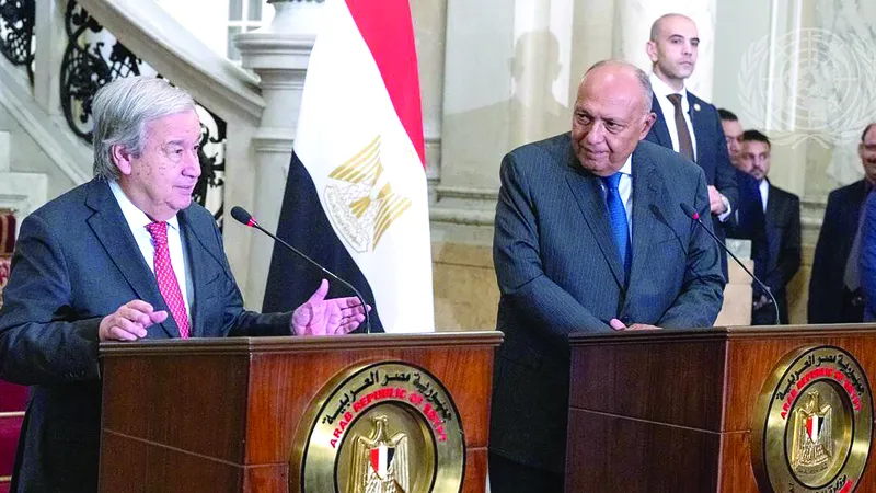 Tổng Thư ký Liên hợp quốc Antonio Guterres (trái) và Ngoại trưởng Ai Cập Sameh Shoukry 