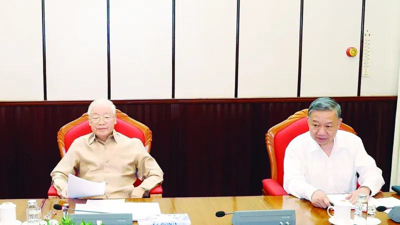 Tổng Bí thư Nguyễn Phú Trọng phát biểu tại cuộc họp Ảnh: TTXVN