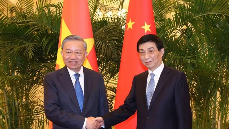 Tổng Bí thư, Chủ tịch nước Tô Lâm hội kiến Chủ tịch Chính hiệp toàn quốc Trung Quốc Vương Hộ Ninh. Ảnh: TTXVN 