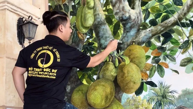 Bộ màu họa sĩ Võ Đức Dự tự nghiên cứu để thể hiện hình ảnh hoa trái Việt Nam trên tường