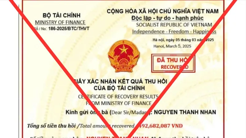 Cảnh báo giả mạo Bộ Tài chính để lừa đảo chuyển tiền