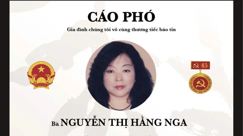 Đồng chí NGUYỄN THỊ HẰNG NGA từ trần