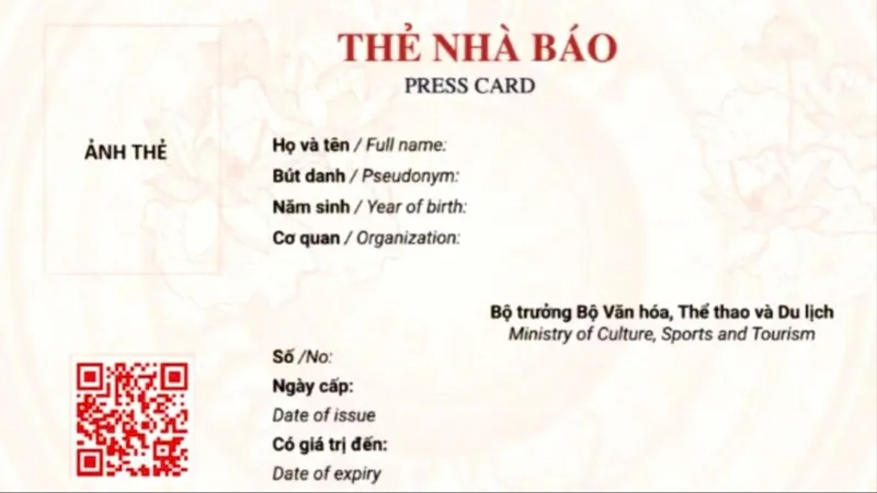 Mẫu thẻ nhà báo mới công bố