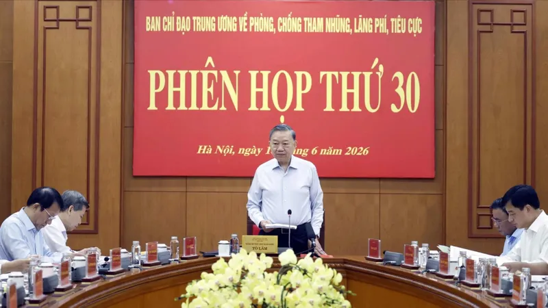 Tổng Bí thư, Chủ tịch nước Tô Lâm, Trưởng Ban Chỉ đạo Trung ương về phòng, chống tham nhũng, lãng phí, tiêu cực phát biểu tại phiên họp, 18-6-2026.