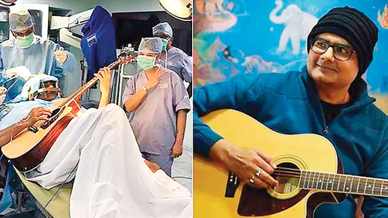 Chơi guitar khi đang được phẫu thuật não