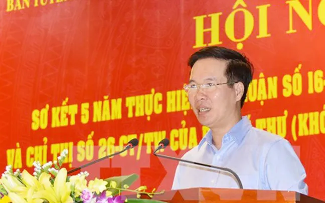 Đồng chí Võ Văn Thưởng phát biểu tại hội nghị. Ảnh:TTXVN