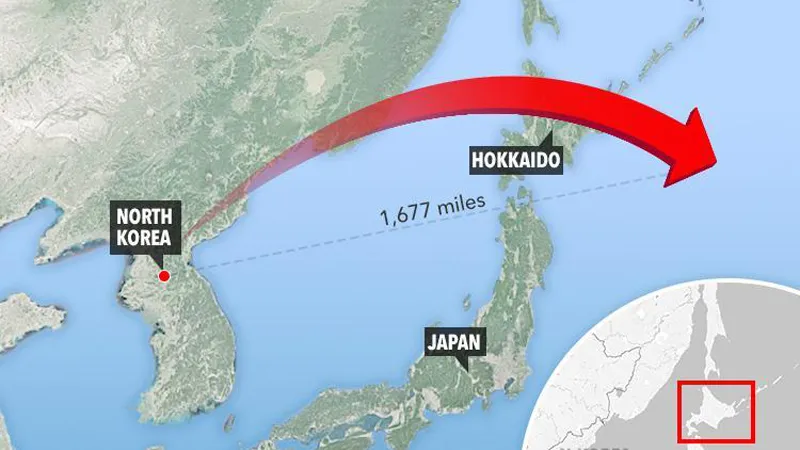 Tên lửa CHDCND Triều Tiên phóng sáng 29-8-2017 bay khoảng 2.700 km qua đảo Hokkaido của Nhật Bản