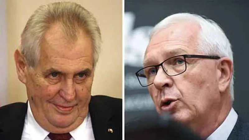 Tổng thống Czech đương nhiệm Zeman (trái) và đối thủ chính của ông, cựu Chủ tịch Viện Hàn lâm Khoa học Czech Jiri Drahos. Ảnh: Express.co.uk
