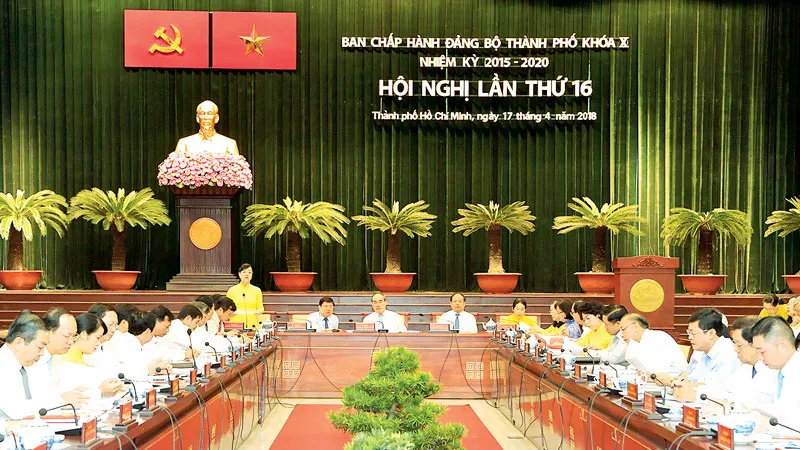 Quang cảnh Hội nghị lần thứ 16 Ban Chấp hành Đảng bộ TPHCM khóa X Ảnh: Việt Dũng
