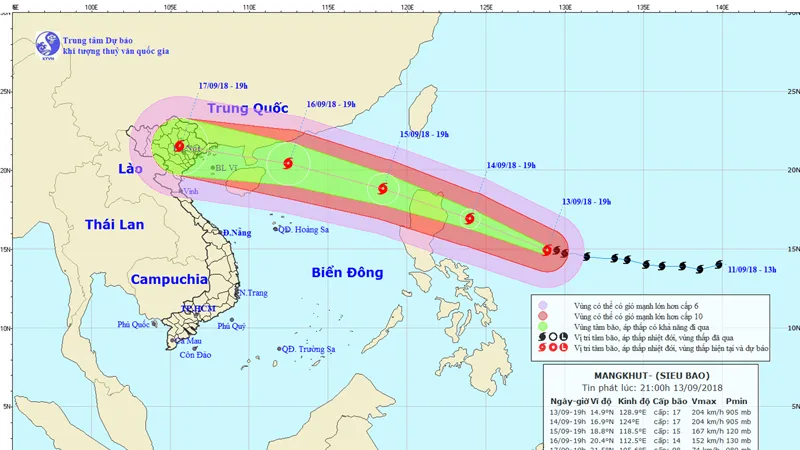 Dự báo đường đi của bão Mangkhut