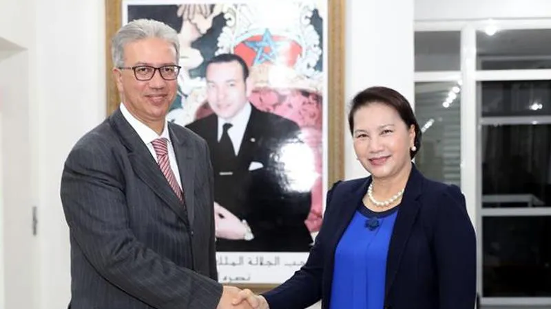 Chủ tịch Quốc hội Nguyễn Thị Kim Ngân và Toàn quyền Vùng Marrakech Karim Kassi Lahlou. Ảnh: TTXVN
