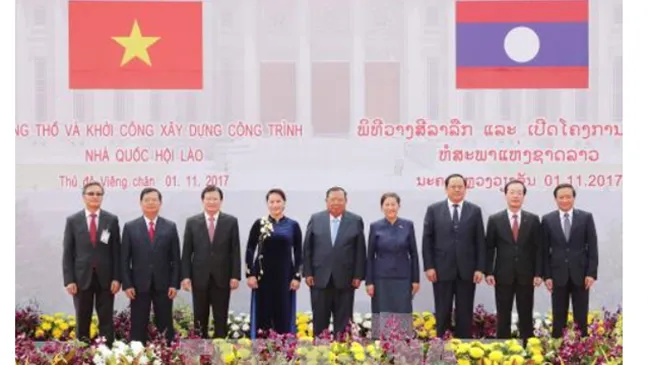Đại diện lãnh đạo hai nước tại lễ khởi công. Ảnh: TTXVN