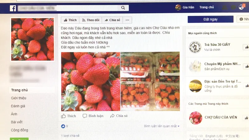 Fanpage bán dâu tươi của một bạn trẻ ở TPHCM ​