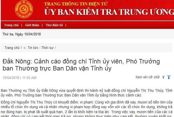 Kỷ luật cán bộ chủ chốt một số địa phương