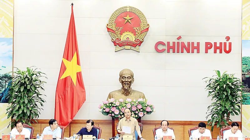 Thủ tướng Nguyễn Xuân Phúc phát biểu tại buổi làm việc với 13 tỉnh, thành ĐBSCL, ngày 9-5. Ảnh: TTXVN