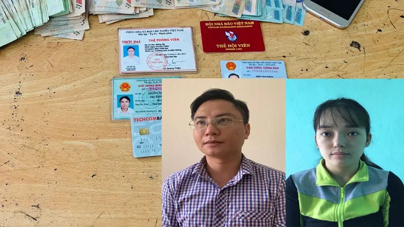 Đối tượng Ngô Văn Khích và Vũ Thị Hải Hoàng cùng tang vật vụ án