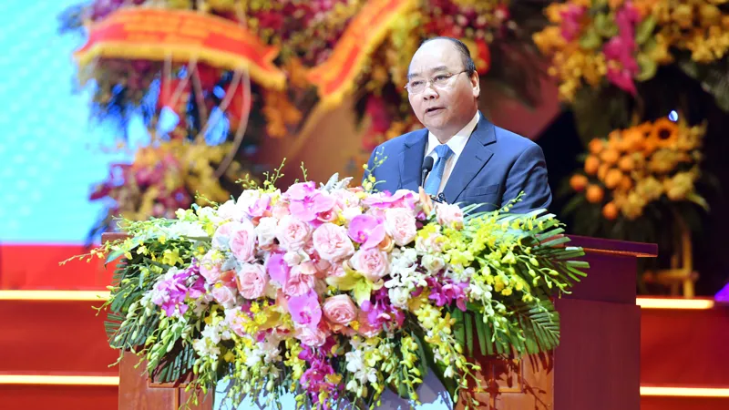 Thủ tướng Nguyễn Xuân Phúc phát biểu tại buổi lễ kỷ niệm. Ảnh: VGP