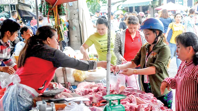 Người tiêu dùng chọn mua thịt heo tại một chợ ở TPHCM. Ảnh: ĐỨC THIỆN