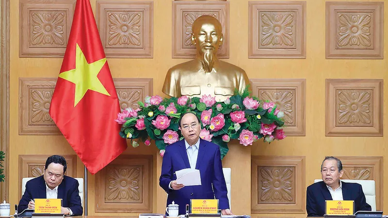 Thủ tướng Nguyễn Xuân Phúc, Trưởng Tiểu ban Kinh tế - xã hội phát biểu tại phiên họp lần thứ 6 của Tiểu ban. Ảnh: TTXVN