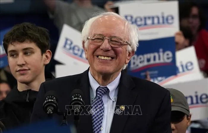 Thượng nghị sĩ bang Vermont, ông Bernie Sanders sau cuộc bầu cử sơ bộ ở bang New Hampshire ngày 11-2-2020. Ảnh: AFP/TTXVN