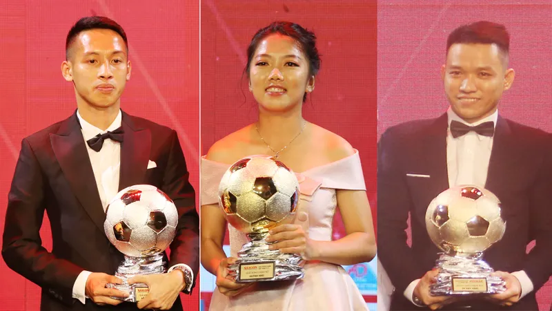 Hùng Dũng, Huỳnh Như và Trần Văn Vũ đoạt Quả bóng vàng Việt Nam 2019. Ảnh: DŨNG PHƯƠNG
