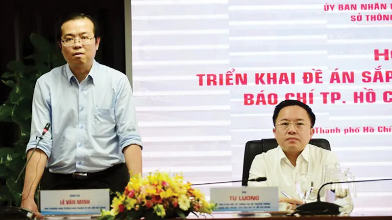 Phó Trưởng ban Thường trực Ban Tuyên giáo Thành ủy TPHCM Lê Văn Minh phát biểu chỉ đạo tại hội nghị triển khai đề án sắp xếp, phát triển và quản lý báo chí TPHCM đến năm 2025