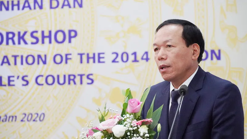 Ông Nguyễn Trí Tuệ, Phó Chánh án Tòa án Nhân dân Tối cao phát biểu khai mạc hội thảo. Ảnh: VTV