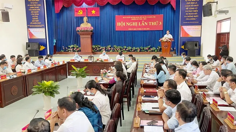 Quang cảnh hội nghị lần thứ 3 Ban chấp hành Đảng bộ Quận 8 khoá XII, nhiệm kỳ 2020-2025. Ảnh: hcmcpv