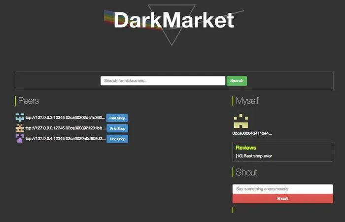 Giao diện trang DarkMarket