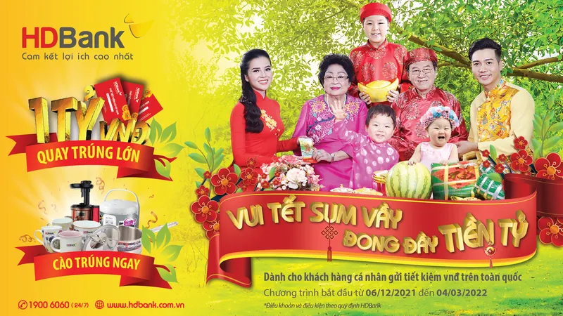 Đón xuân Nhâm Dần, gửi tiết kiệt 5 triệu, tìm tỷ phú cùng HDBank 